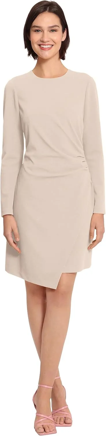 Donna Morgan Women's Sleek Faux Wrap Dress with Asymmetric Skirt Office Workwear Event Guest of
