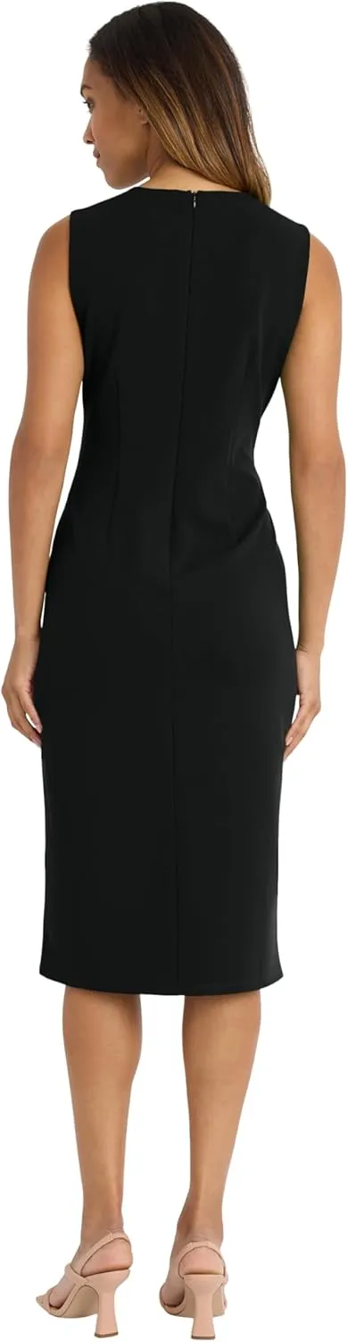 Donna Morgan Women's Sleeveless V-Neck Midi Sheath Dress with Front Slit