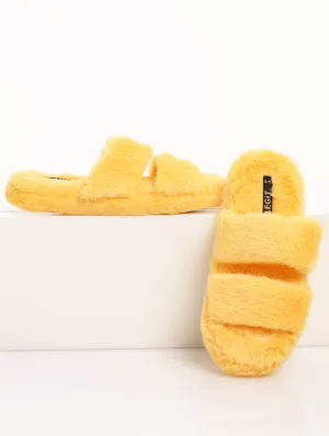 Double Strap Chunky Mule Slipper - Mustard