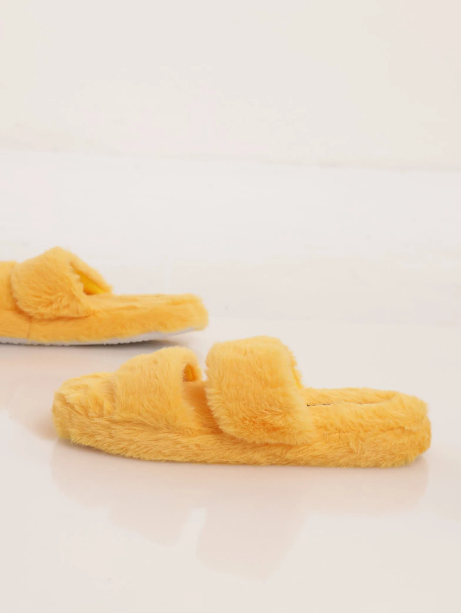 Double Strap Chunky Mule Slipper - Mustard