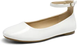 DREAM PAIRS Women's Dressy Ballet Flats Shoes Round Toe Comfortable Ankle Strap Patent Ballerina Flats Shoes