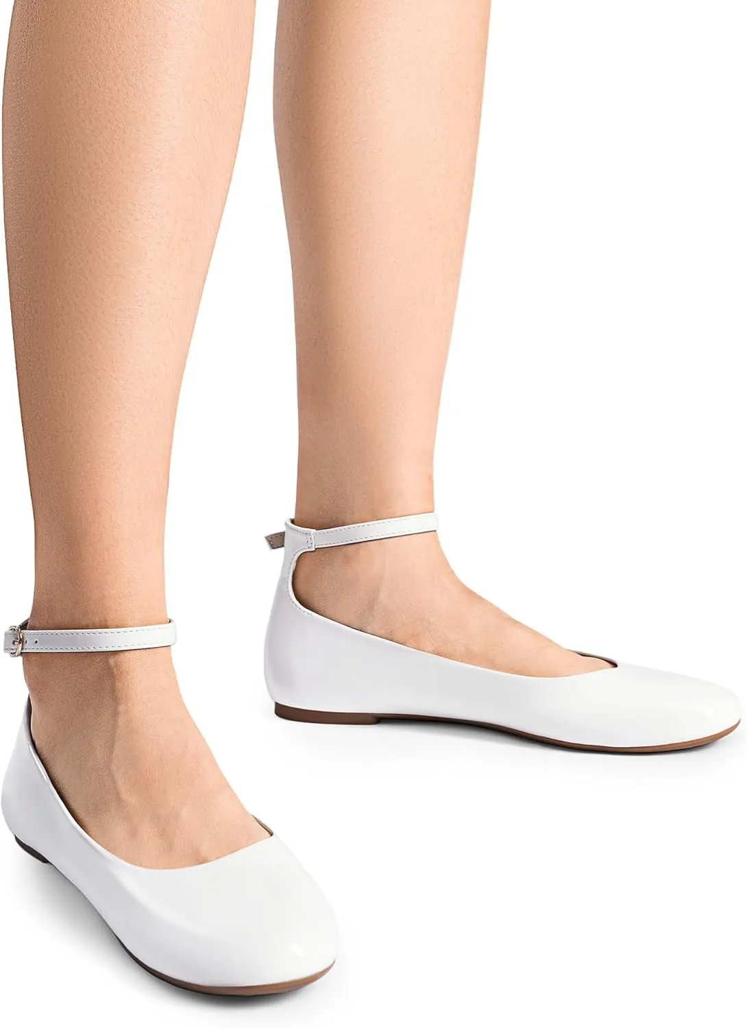 DREAM PAIRS Women's Dressy Ballet Flats Shoes Round Toe Comfortable Ankle Strap Patent Ballerina Flats Shoes