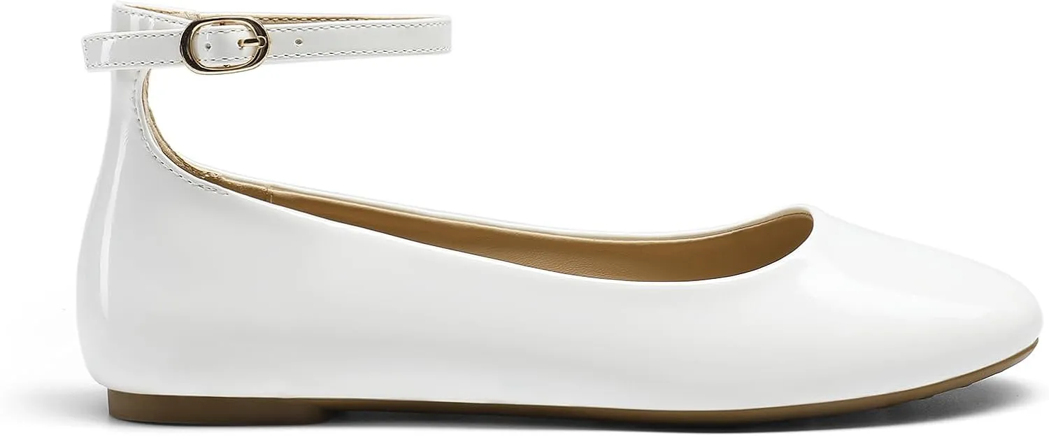 DREAM PAIRS Women's Dressy Ballet Flats Shoes Round Toe Comfortable Ankle Strap Patent Ballerina Flats Shoes