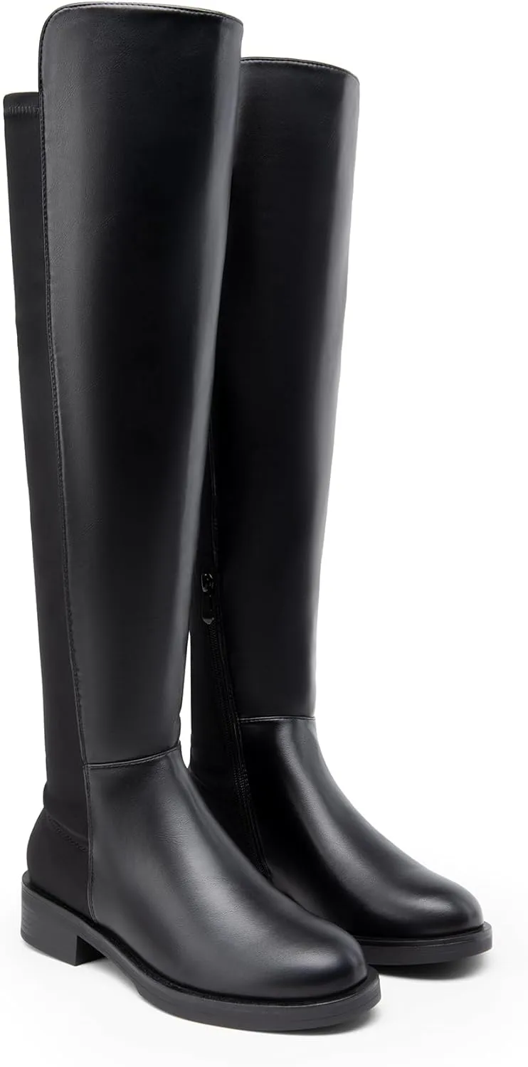 DREAM PAIRS Women's Knee High Boots, Comfortable Thigh High Daily Low Flat Heel Boots, SDOB2409W