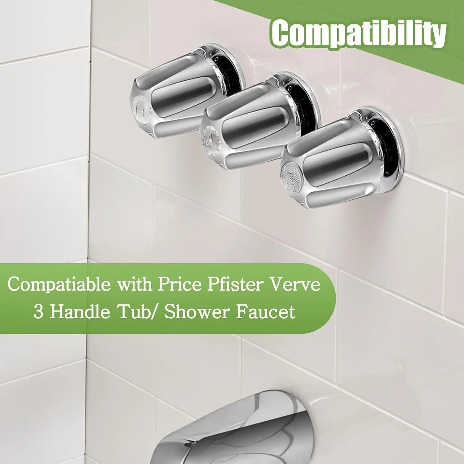 Dreyoo 3 Piece Metal Shower Knob Replacement Compatible with Price/Pfister Verve Tub Shower, Bathtub Faucet Handle Remodel Trim Kit Include 1 Hot 1 Cold 1 Diverter and 3 Screws(Brushed Nickel)
