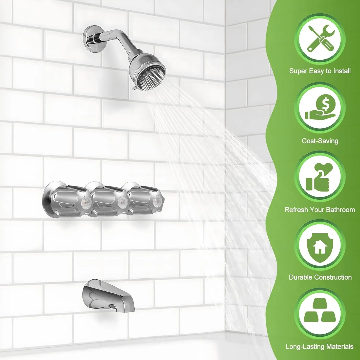 Dreyoo 3 Piece Metal Shower Knob Replacement Compatible with Price/Pfister Verve Tub Shower, Bathtub Faucet Handle Remodel Trim Kit Include 1 Hot 1 Cold 1 Diverter and 3 Screws(Brushed Nickel)