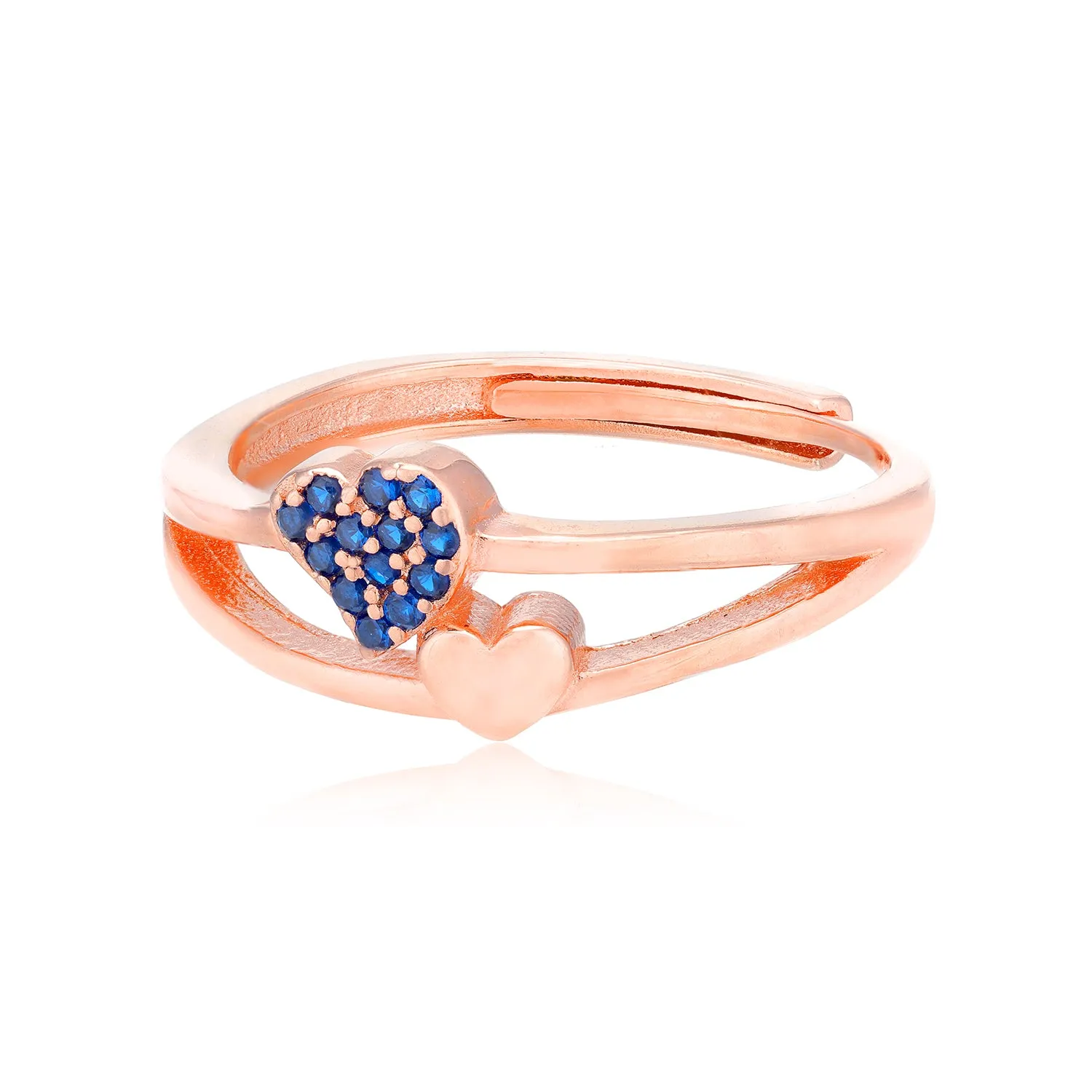 Dual Heart Rose Gold Plated 925 Blue Stone Sleek Heart Rings