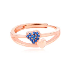 Dual Heart Rose Gold Plated 925 Blue Stone Sleek Heart Rings