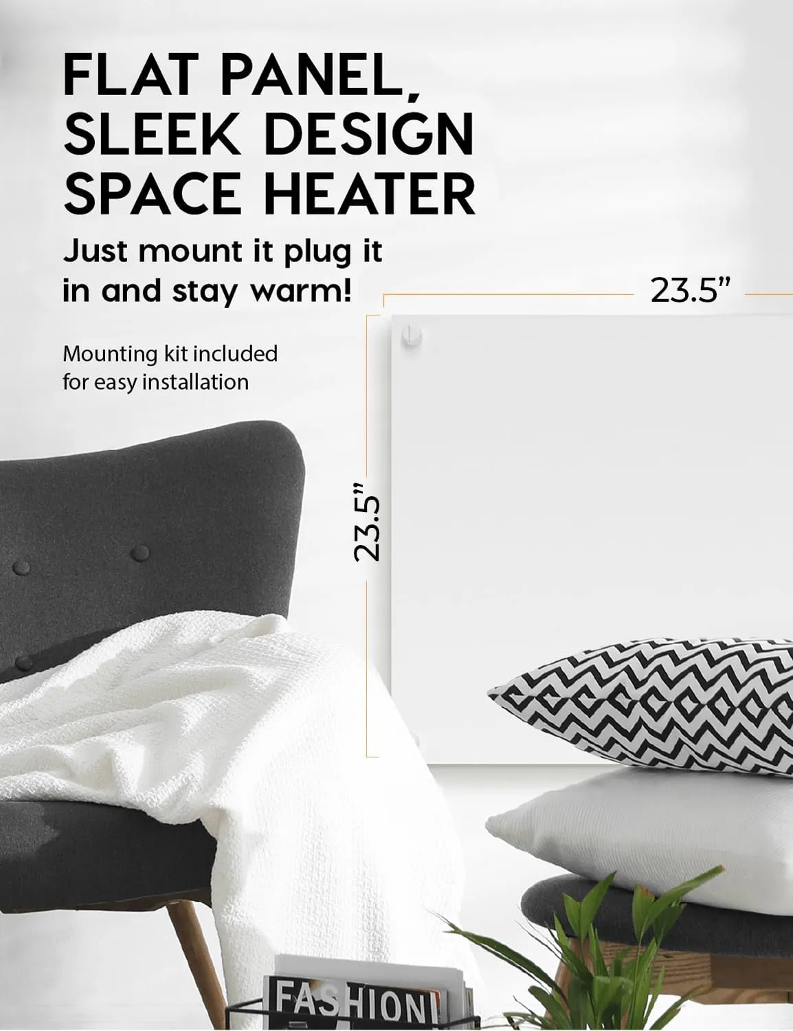 EconoHome Wall Heater Panel with Thermostat - Electric Wall Mounted Heater for Indoor Use - 400Watt Convection Heater - Perfect for Rooms Up to 120 Sq Ft - 120V - Updated Model