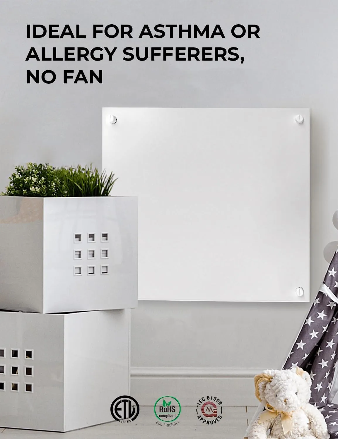 EconoHome Wall Heater Panel with Thermostat - Electric Wall Mounted Heater for Indoor Use - 400Watt Convection Heater - Perfect for Rooms Up to 120 Sq Ft - 120V - Updated Model