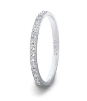 EMILIA Flat Polished Titanium Women's Eternity Wedding Ring With White Diamonds - 2mm
