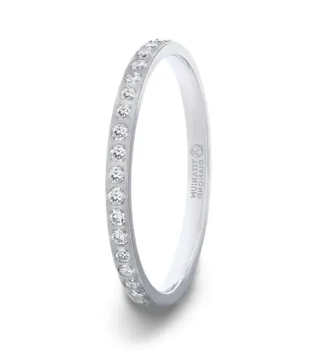 EMILIA Flat Polished Titanium Women's Eternity Wedding Ring With White Diamonds - 2mm
