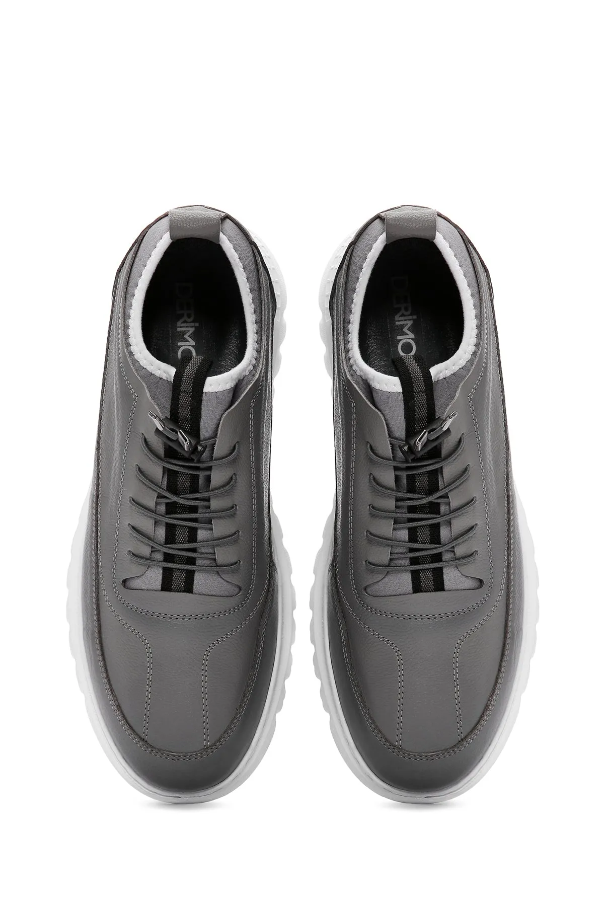 Erkek Gri Bağcıklı Deri Casual Sneaker