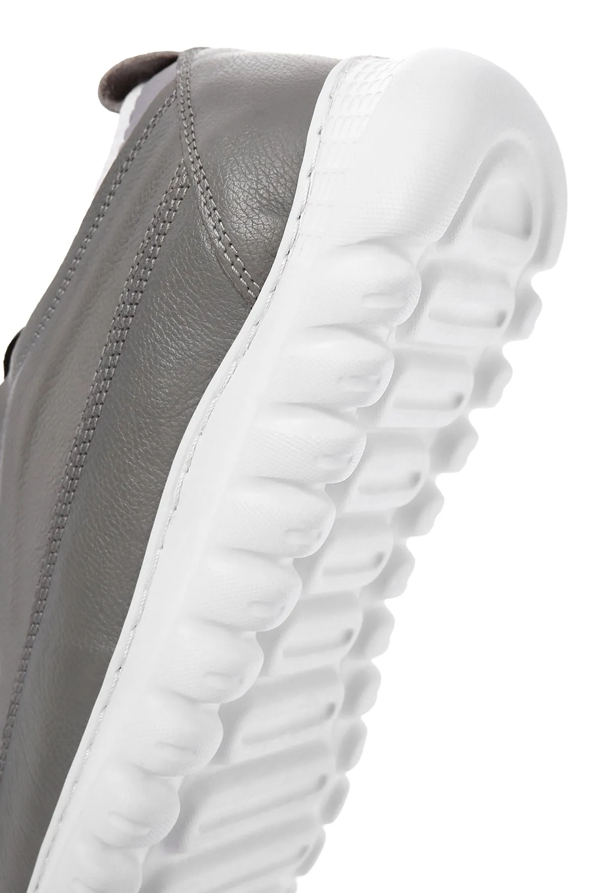 Erkek Gri Bağcıklı Deri Casual Sneaker