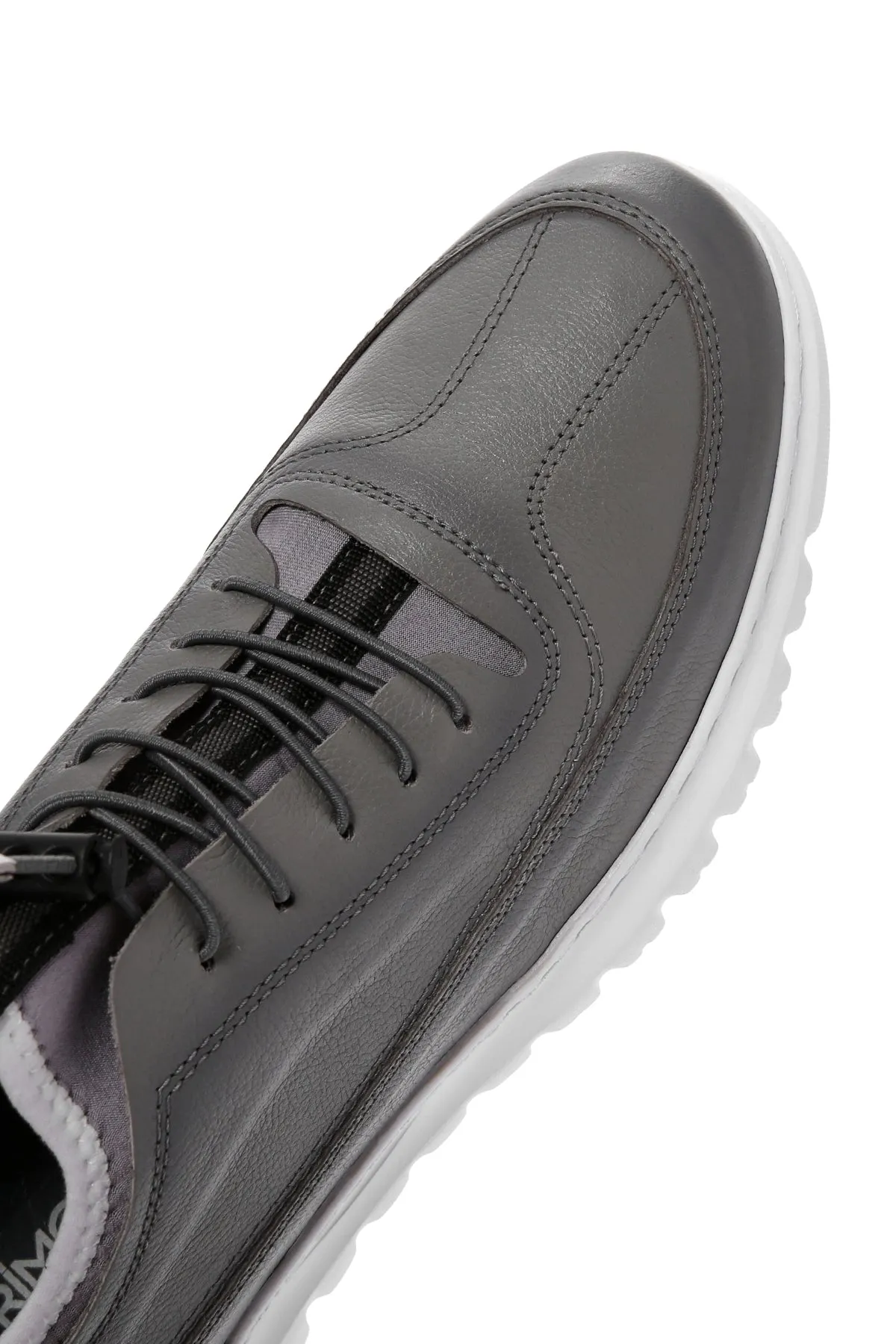 Erkek Gri Bağcıklı Deri Casual Sneaker