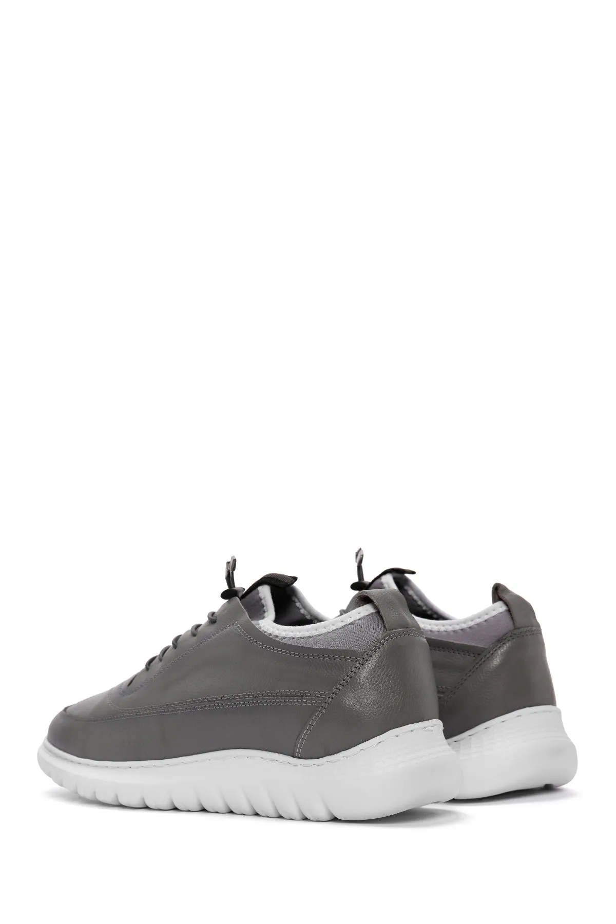 Erkek Gri Bağcıklı Deri Casual Sneaker