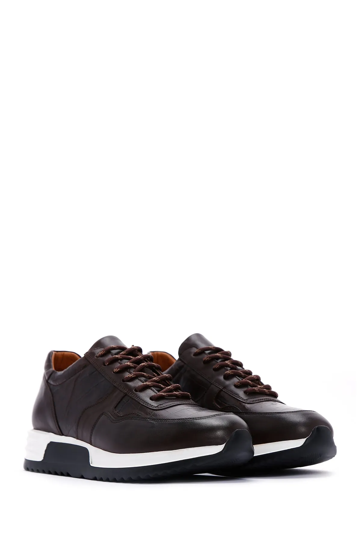 Erkek Kahverengi Bağcıklı Deri Casual Sneaker
