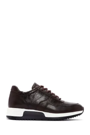 Erkek Kahverengi Bağcıklı Deri Casual Sneaker