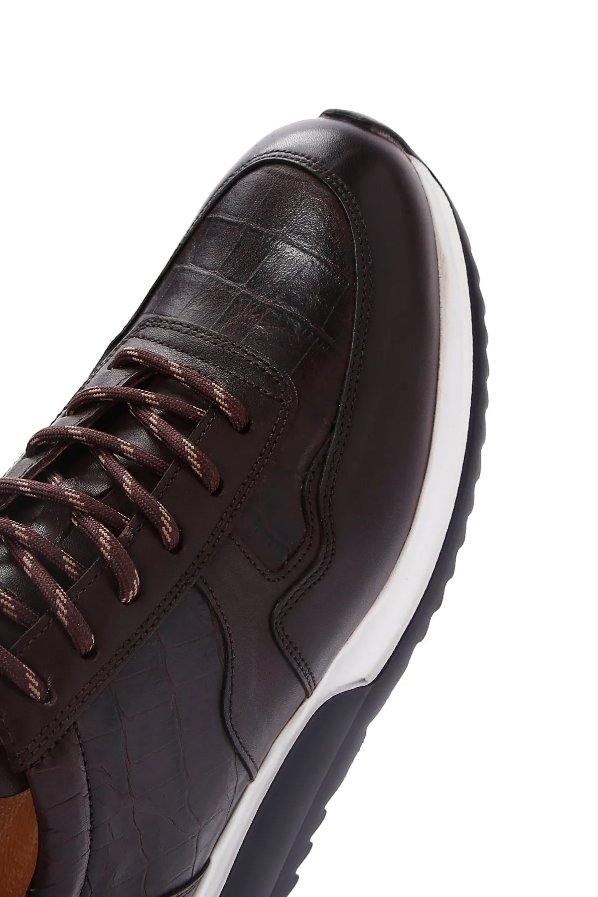 Erkek Kahverengi Bağcıklı Deri Casual Sneaker