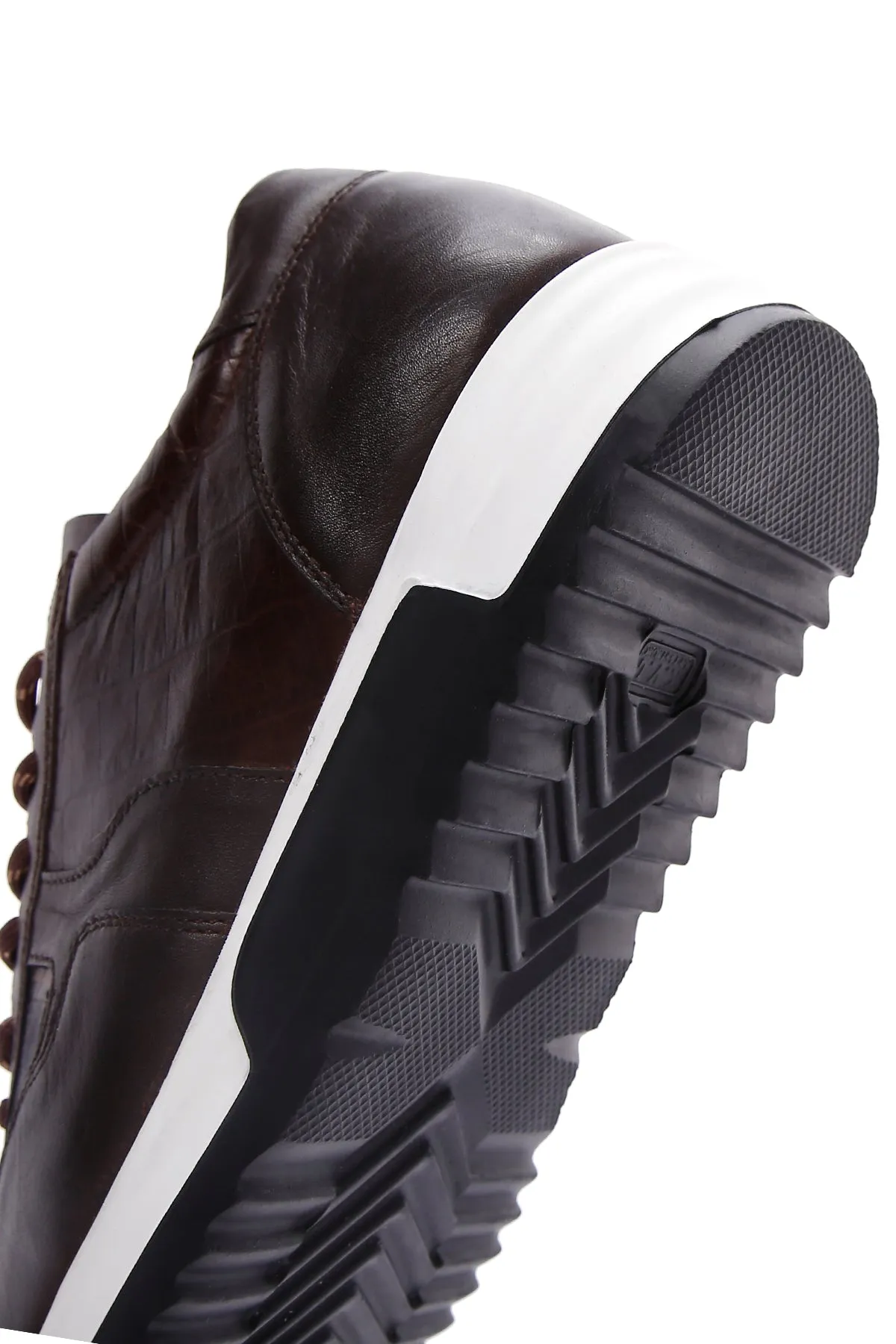 Erkek Kahverengi Bağcıklı Deri Casual Sneaker