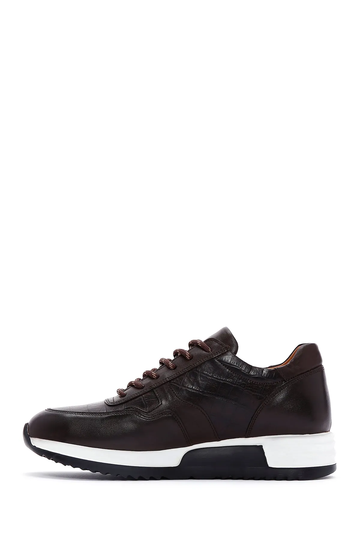 Erkek Kahverengi Bağcıklı Deri Casual Sneaker