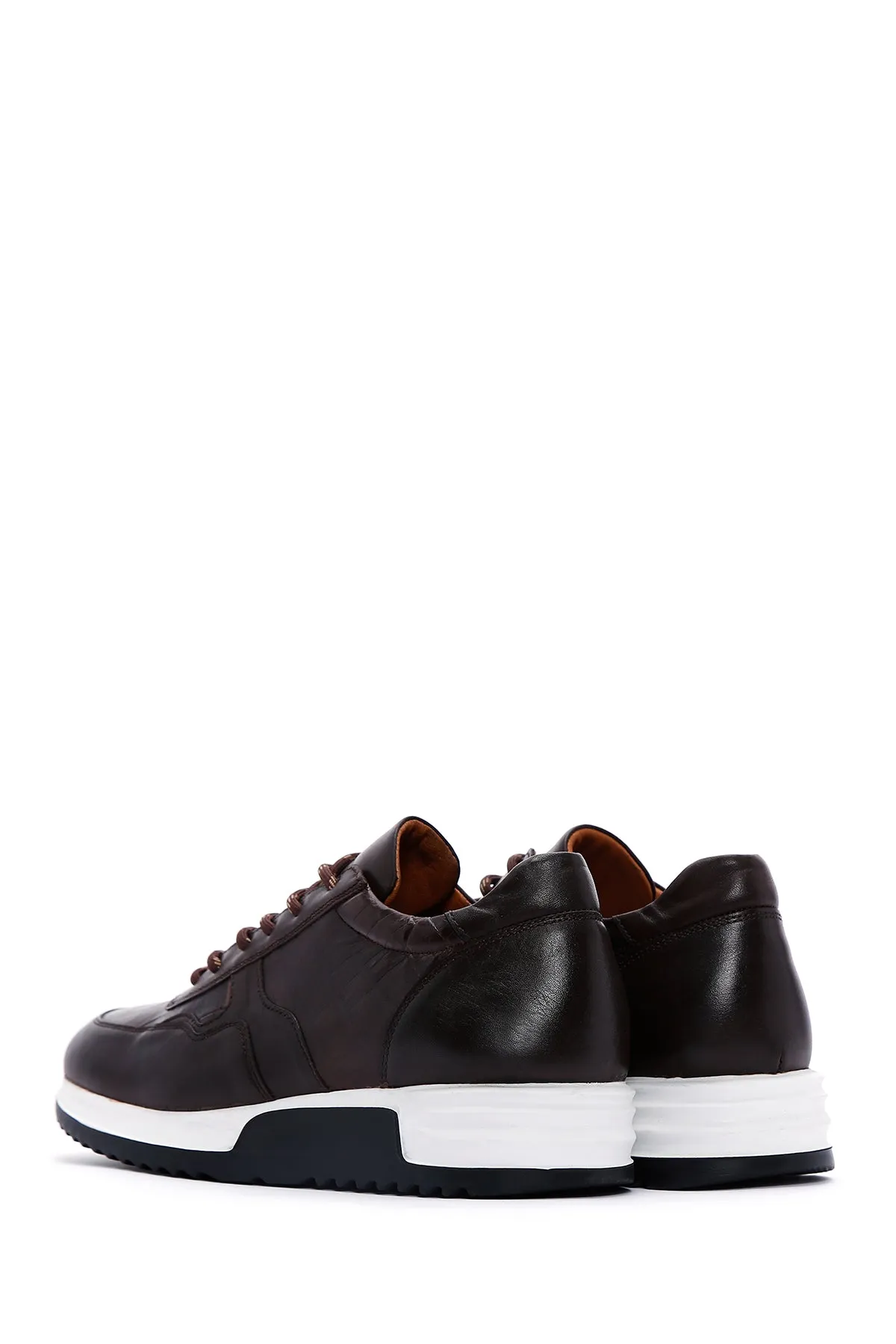 Erkek Kahverengi Bağcıklı Deri Casual Sneaker