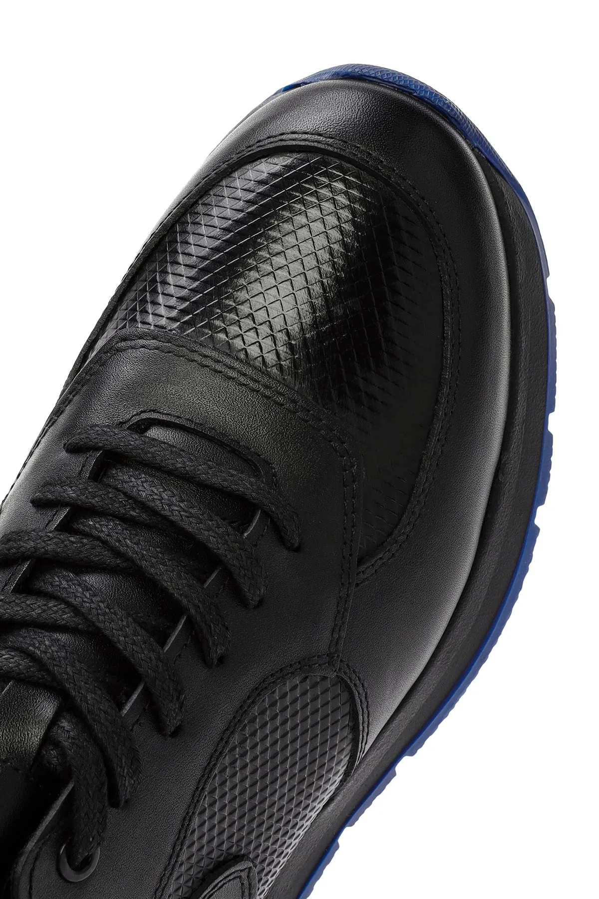 Erkek Siyah Bağcıklı Deri Casual Sneaker
