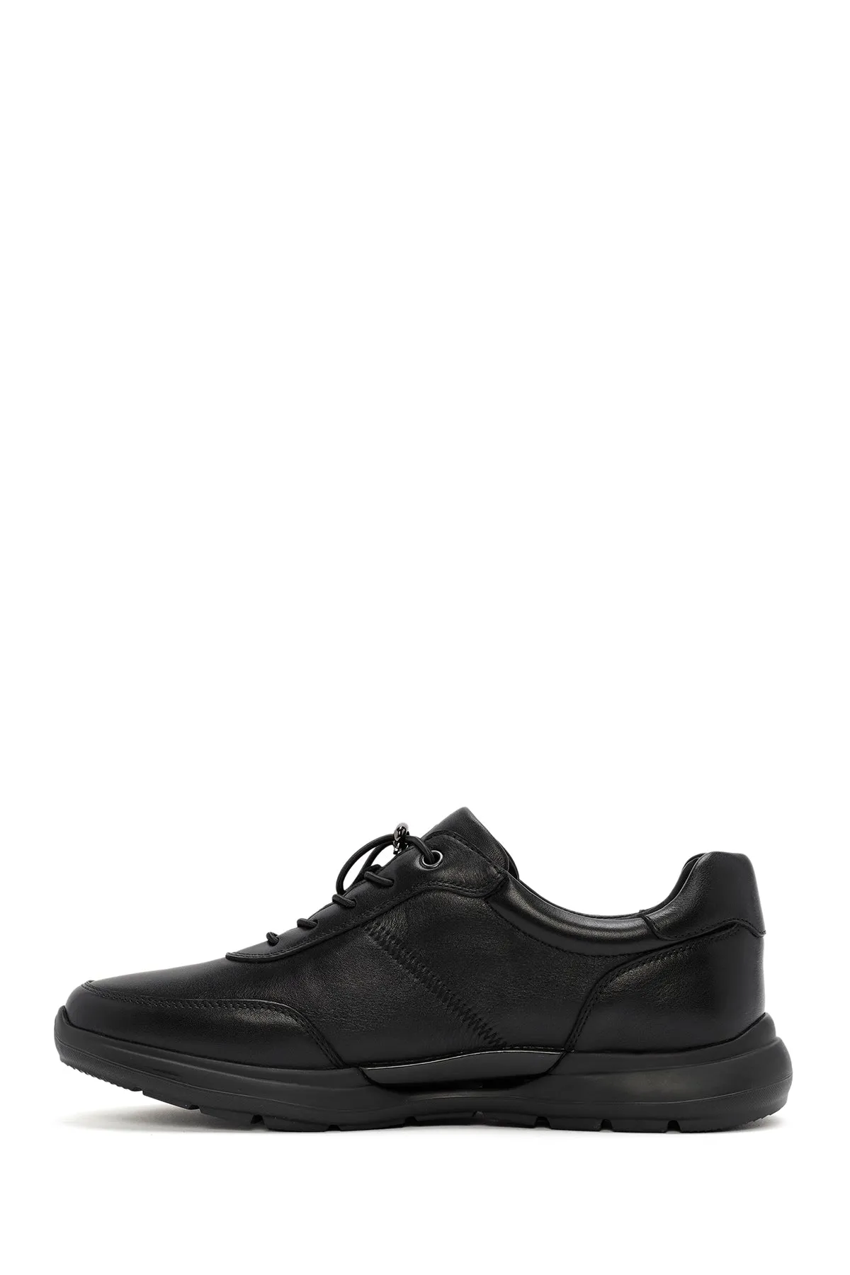 Erkek Siyah Bağcıklı Deri Casual Sneaker