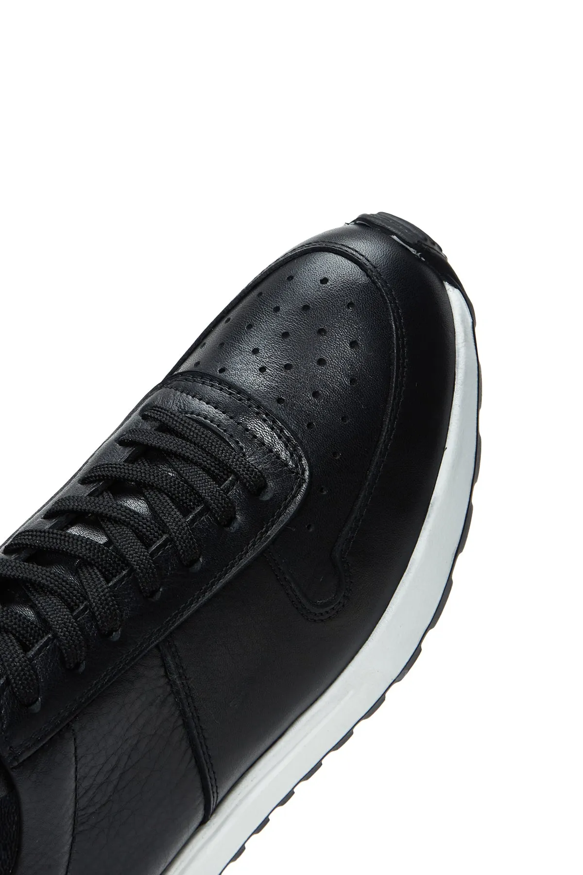 Erkek Siyah Bağcıklı Deri Casual Sneaker