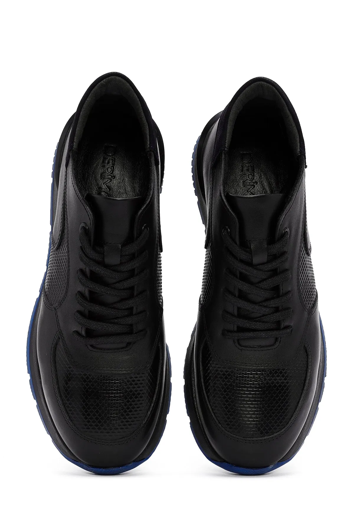 Erkek Siyah Bağcıklı Deri Casual Sneaker