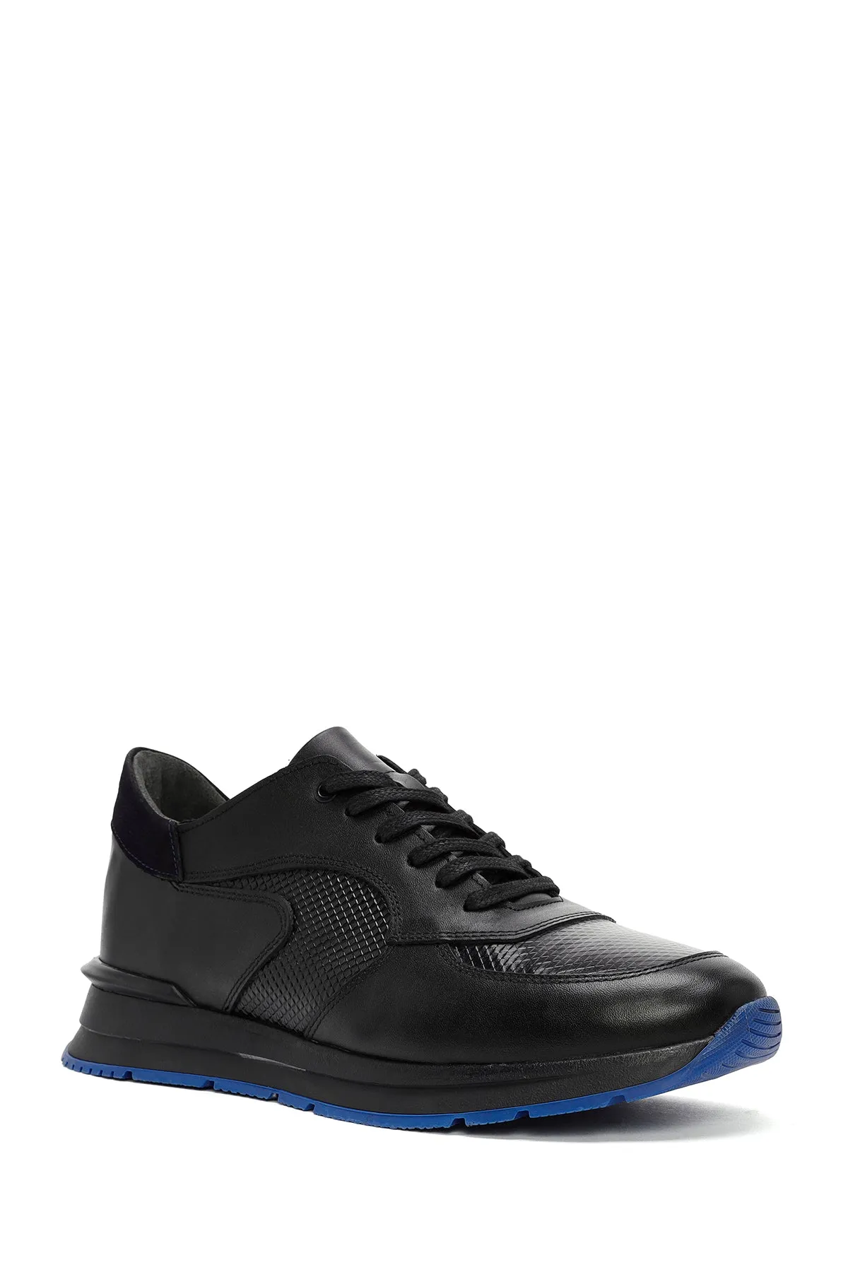 Erkek Siyah Bağcıklı Deri Casual Sneaker