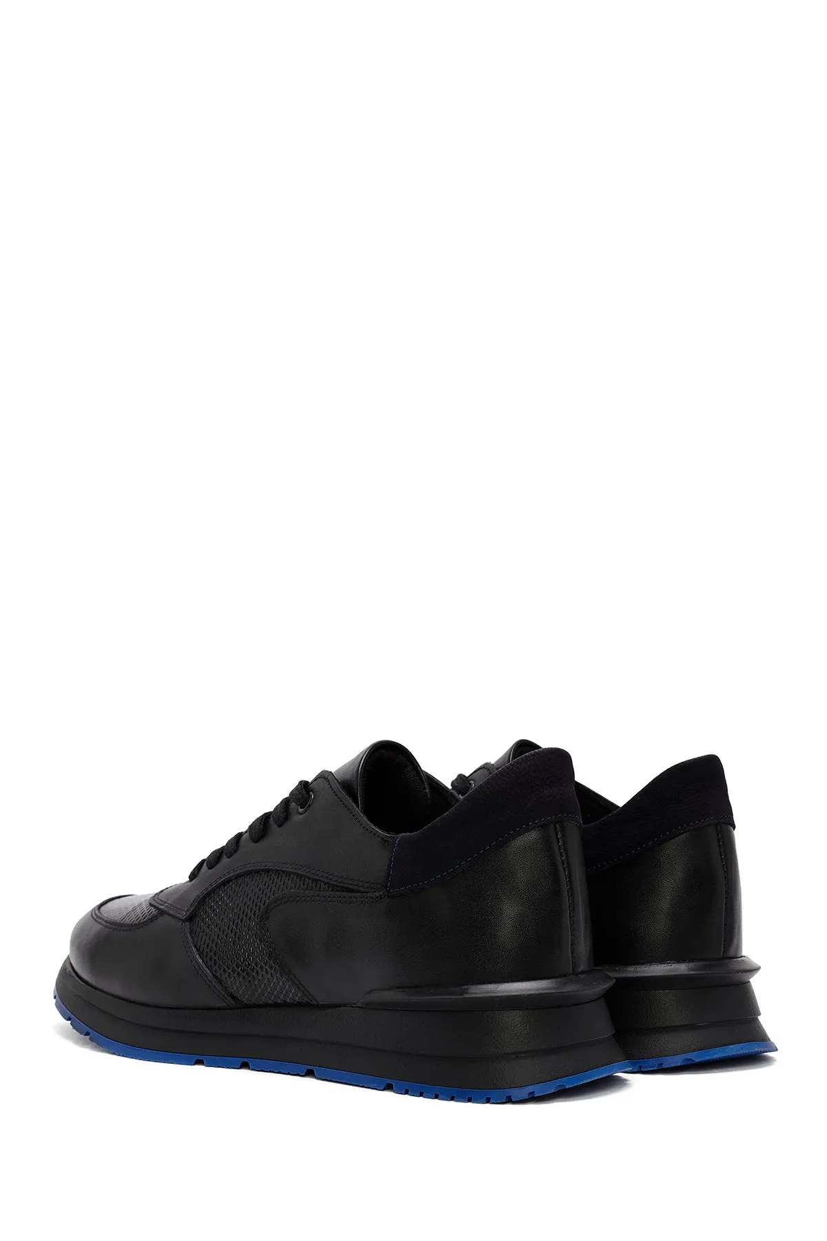 Erkek Siyah Bağcıklı Deri Casual Sneaker