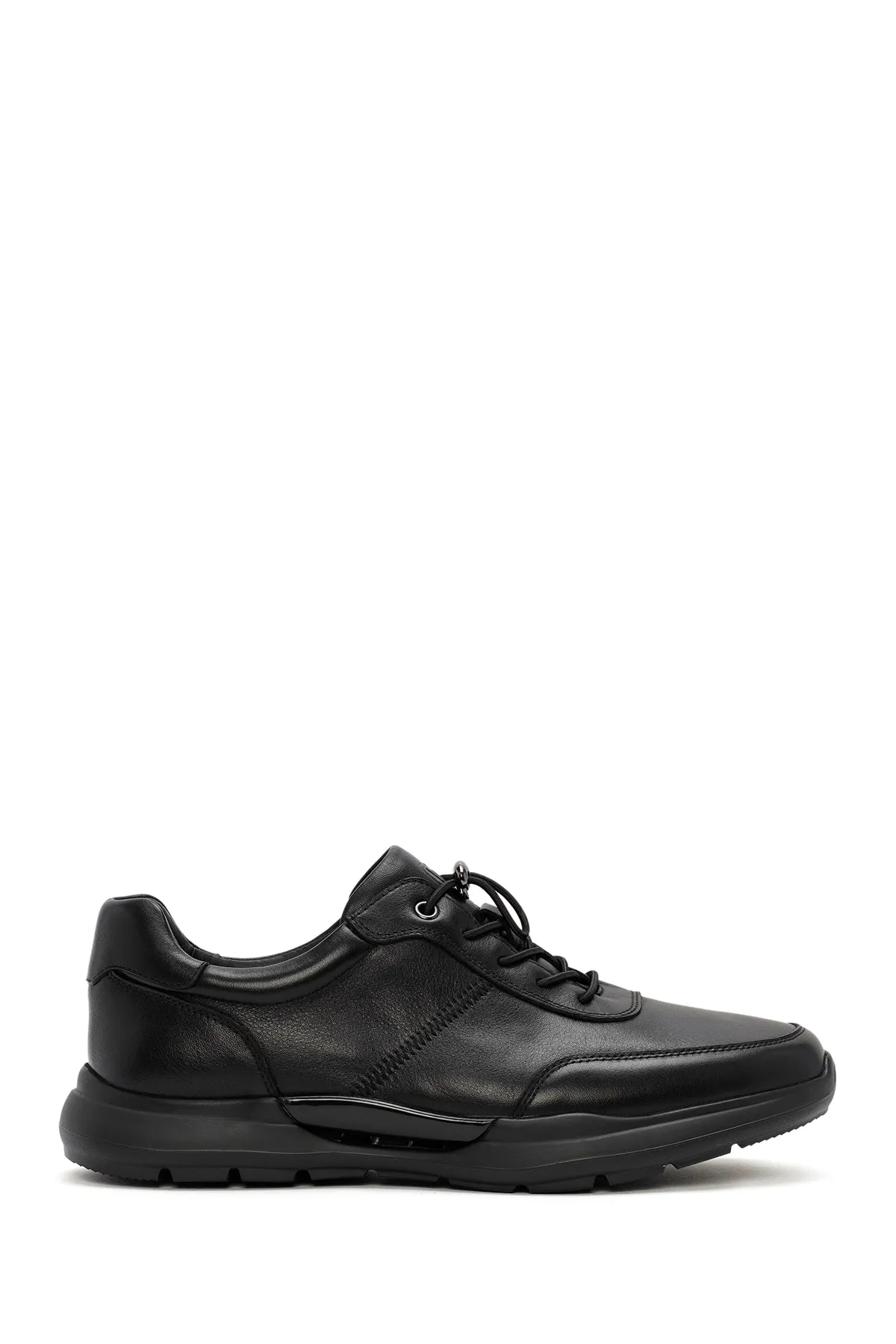 Erkek Siyah Bağcıklı Deri Casual Sneaker