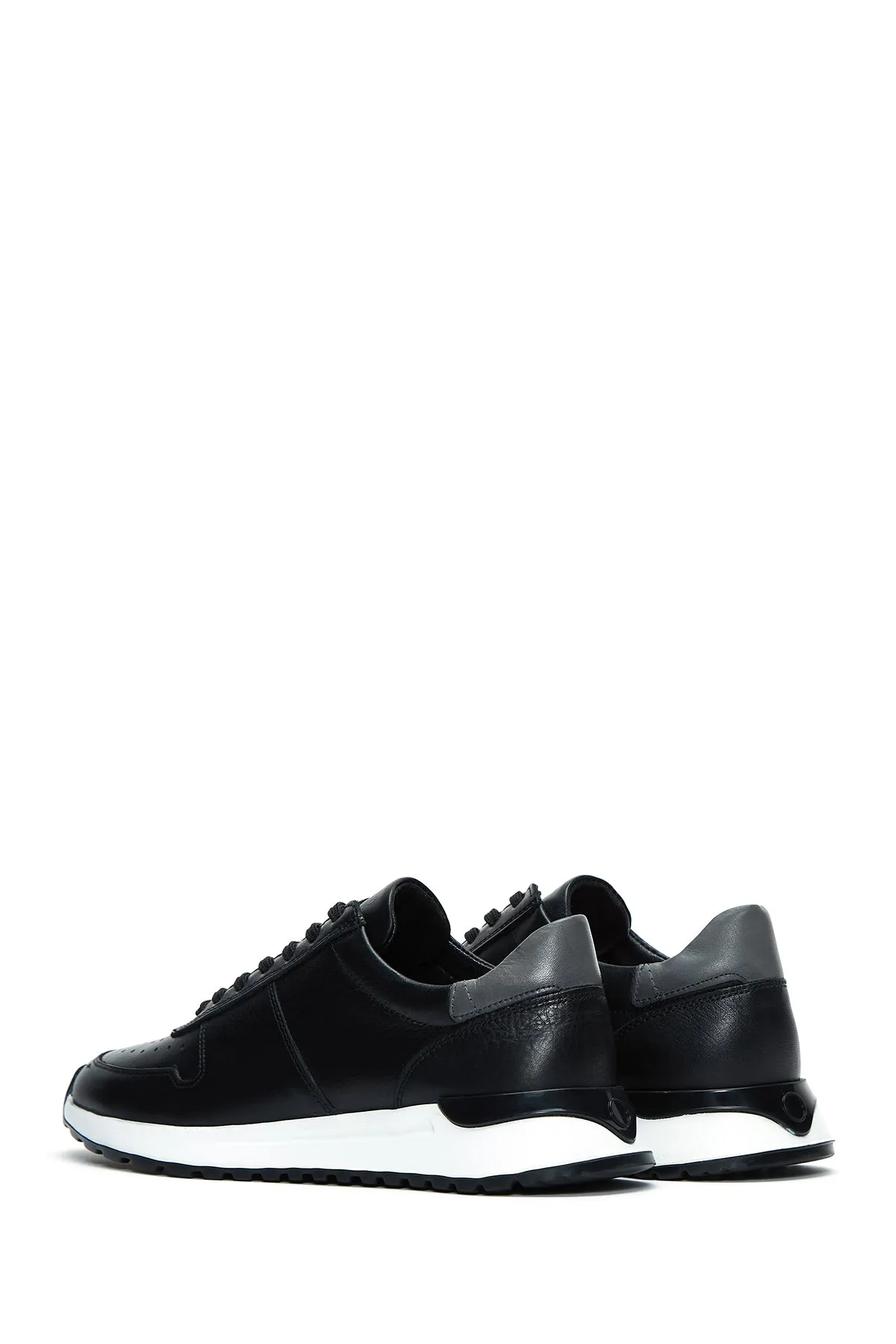 Erkek Siyah Bağcıklı Deri Casual Sneaker
