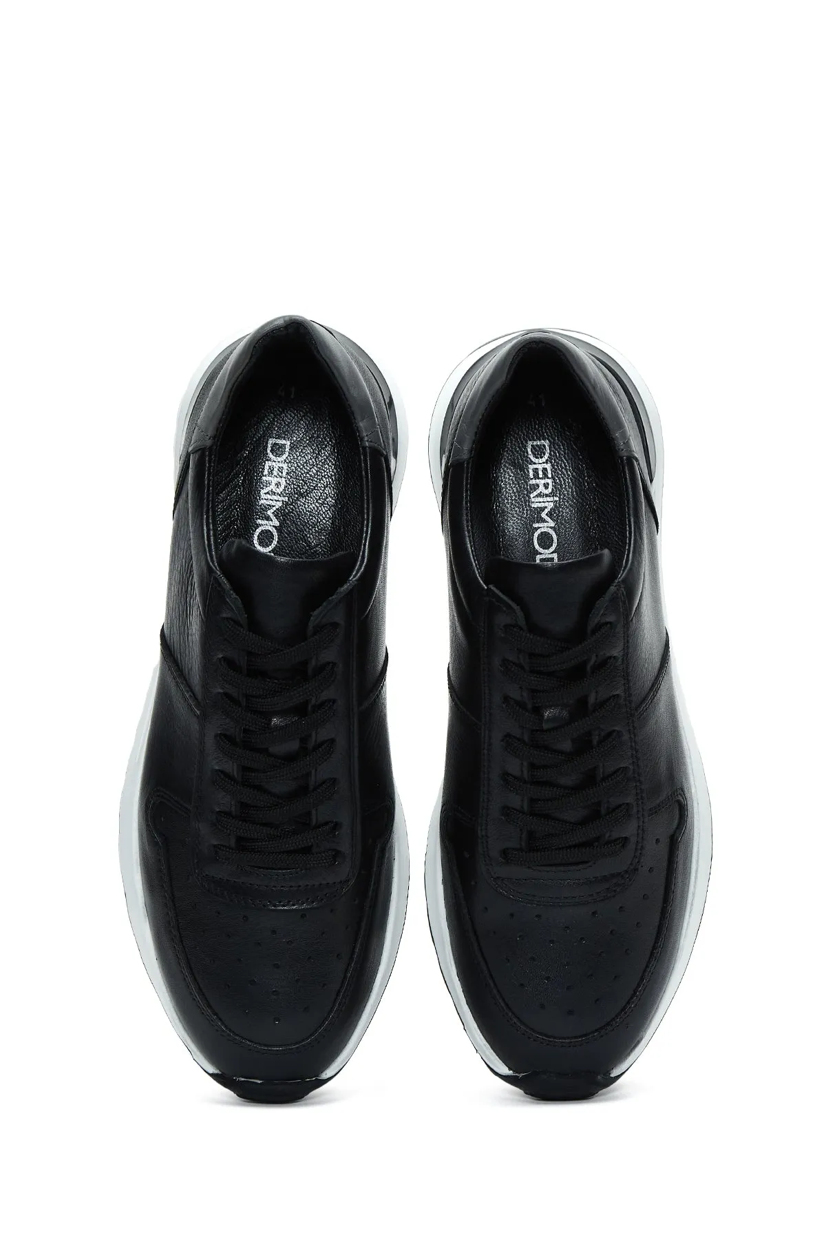 Erkek Siyah Bağcıklı Deri Casual Sneaker