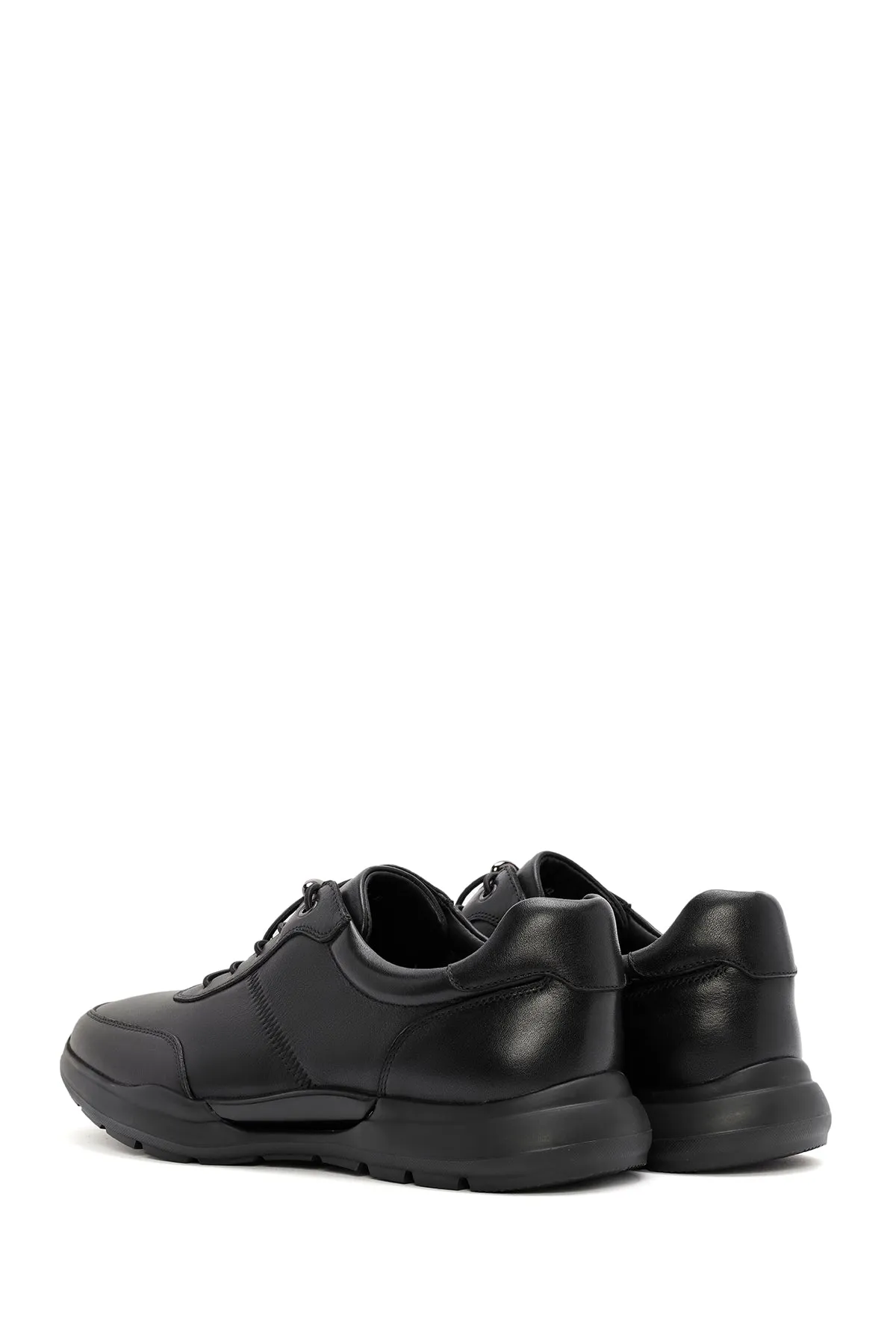 Erkek Siyah Bağcıklı Deri Casual Sneaker