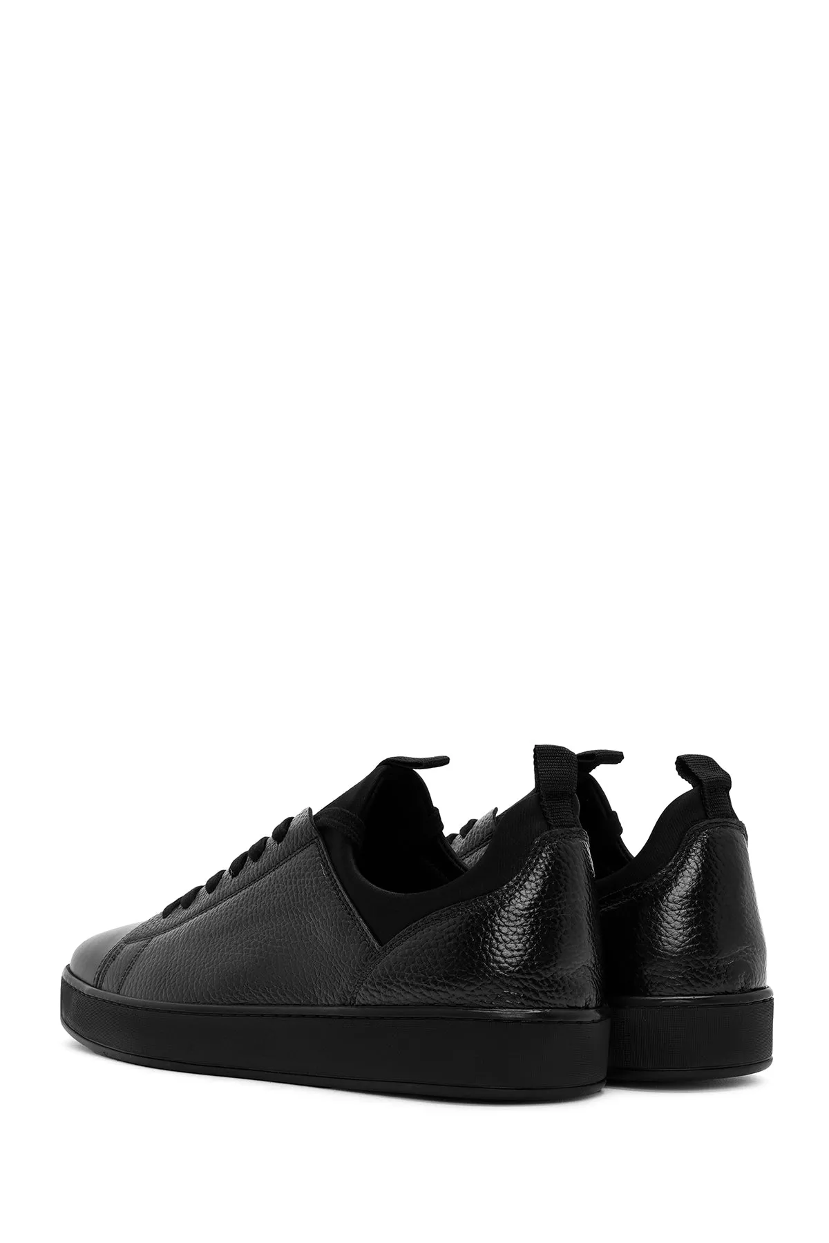 Erkek Siyah Bağcıklı Deri Sneaker
