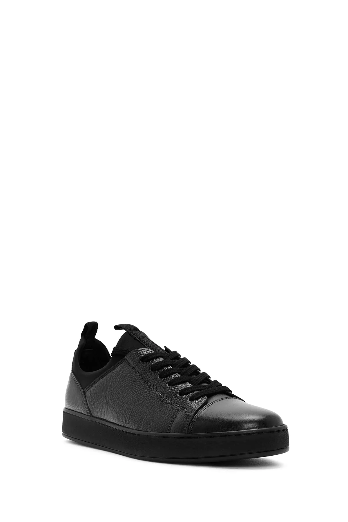 Erkek Siyah Bağcıklı Deri Sneaker