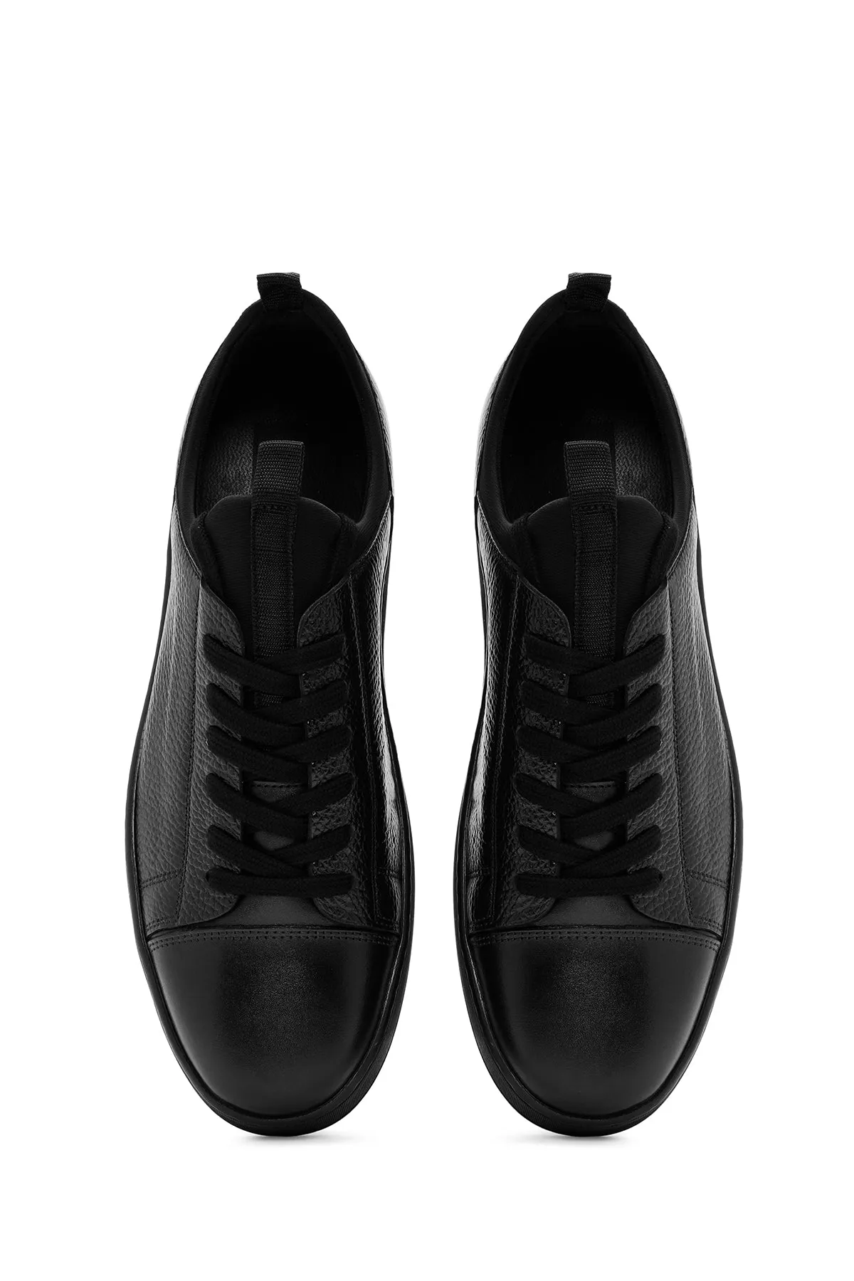 Erkek Siyah Bağcıklı Deri Sneaker