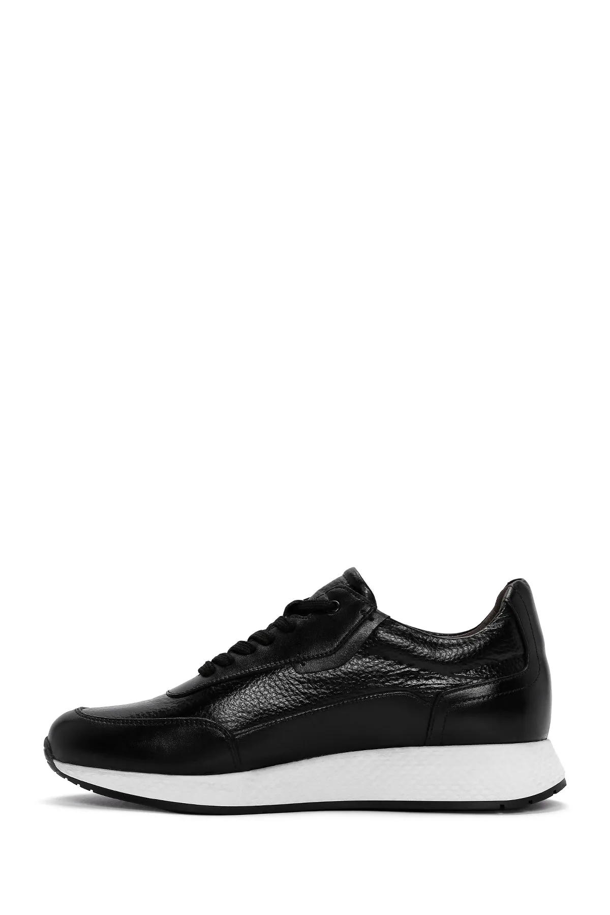 Erkek Siyah Kalın Tabanlı Deri Casual Sneaker