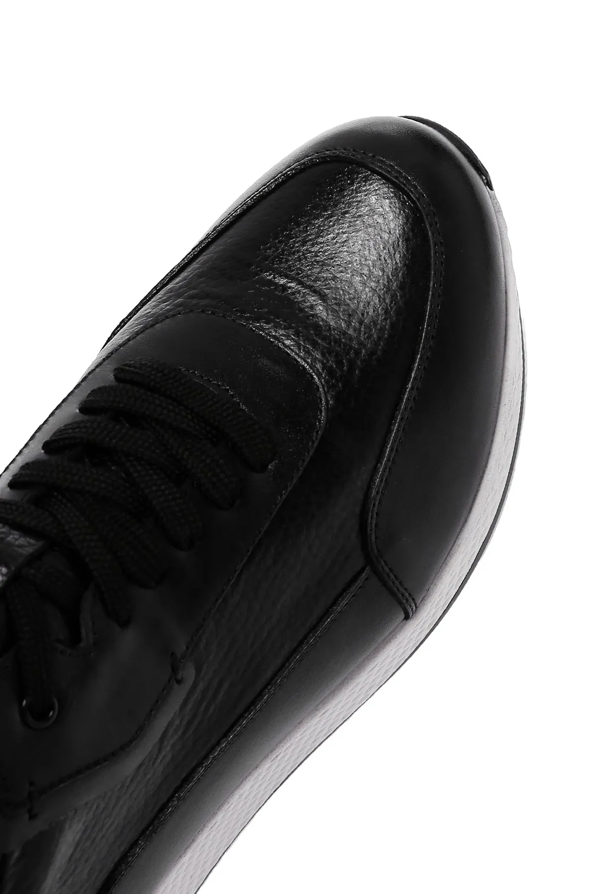 Erkek Siyah Kalın Tabanlı Deri Casual Sneaker