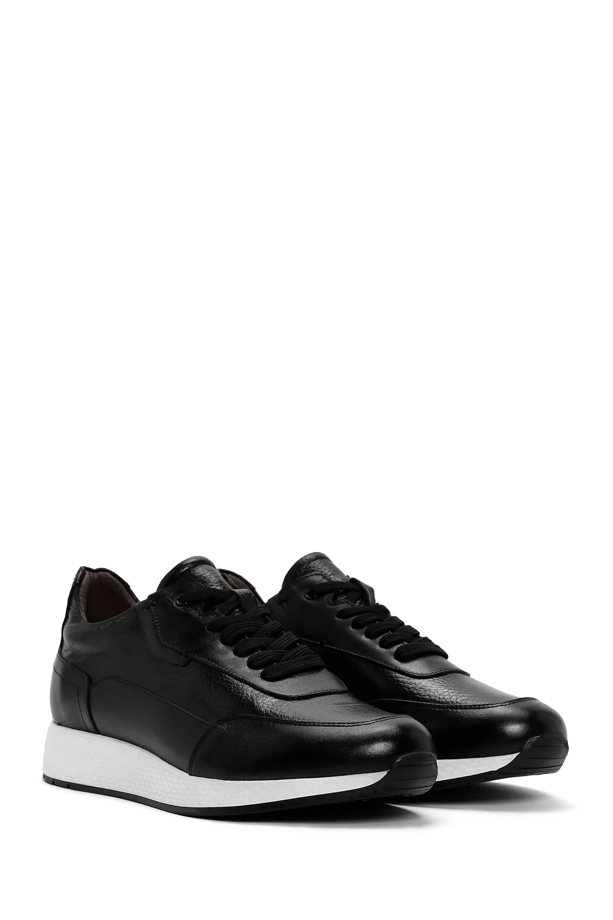 Erkek Siyah Kalın Tabanlı Deri Casual Sneaker