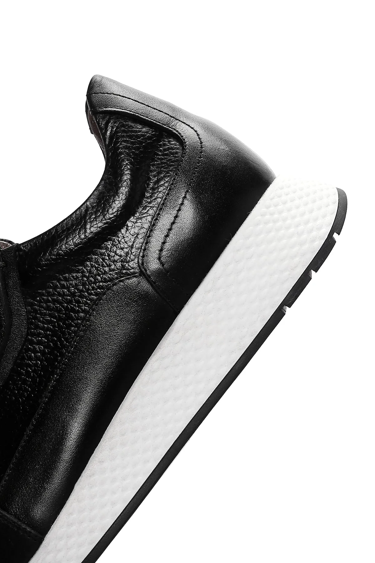 Erkek Siyah Kalın Tabanlı Deri Casual Sneaker