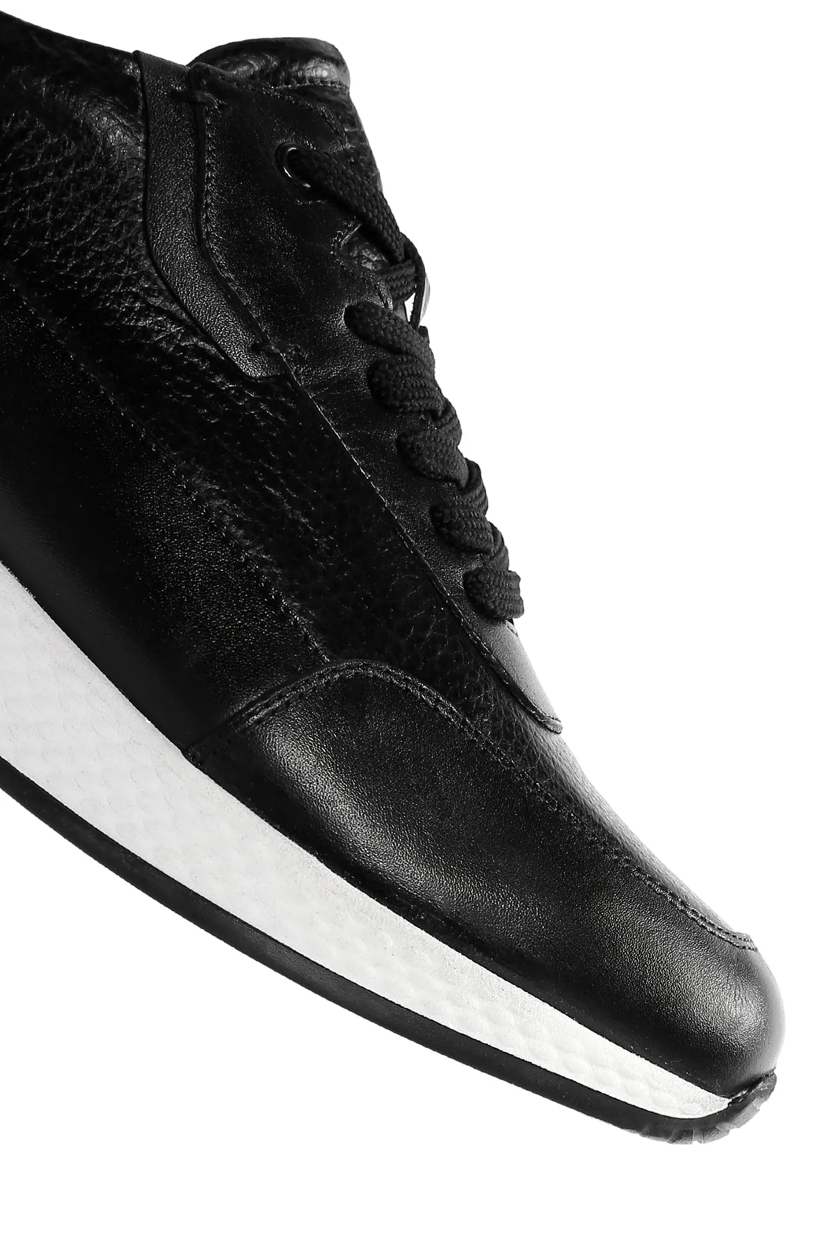 Erkek Siyah Kalın Tabanlı Deri Casual Sneaker