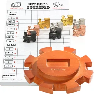 Exqline Mexican Train Dominoes Accessories - with 6.5" Mexican Train Hub Centerpiece, 8 Metal Mexican Train Markers and 70-Sheets Mexican Train Score Pads Great Mexican Train Dominoes Set.