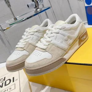 FENDI CASUAL SNEAKER IN WHITE CALFSKIN AND TAN BROWN SUEDE