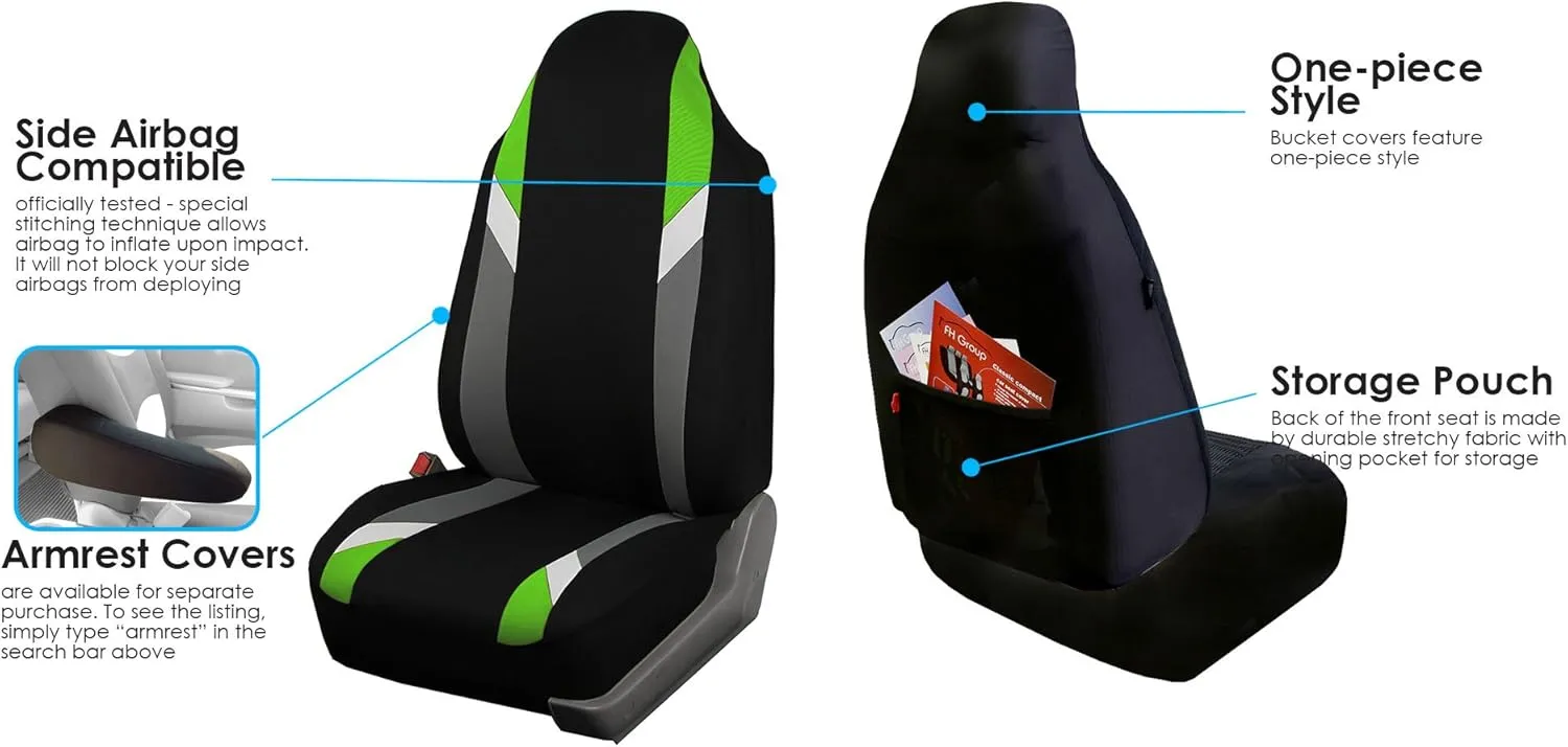 FH Group Three Row 7 Seater - Premium Modernistic Seat Covers - Fit Most Car, Truck, SUV, & Van Green/Black