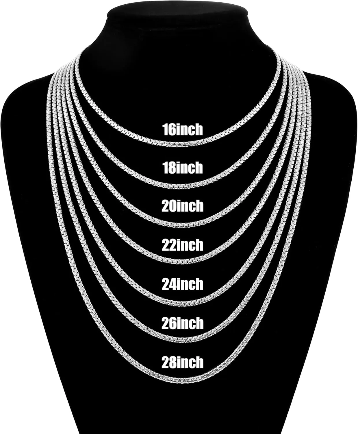 Fiusem Flat Box Chains for Men, 2.5/3/4/4.5/5mm Silver Tone Box Chain Necklace, Stainless Steel Necklaces for Men and Women 16-28 Inches