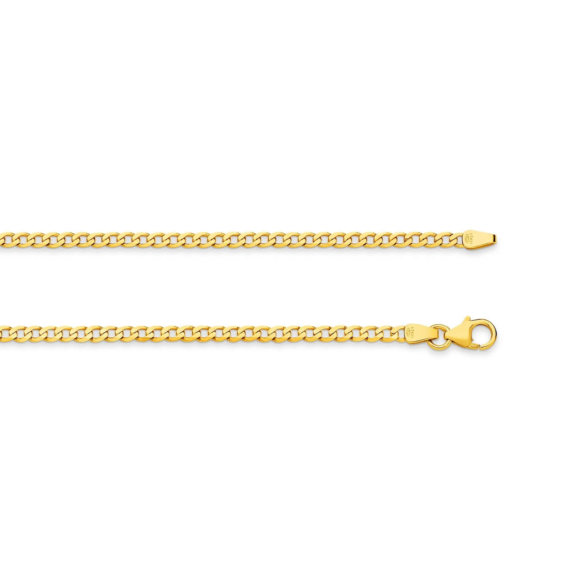 Flat Curb 2.4mm Solid Yellow Gold Chain