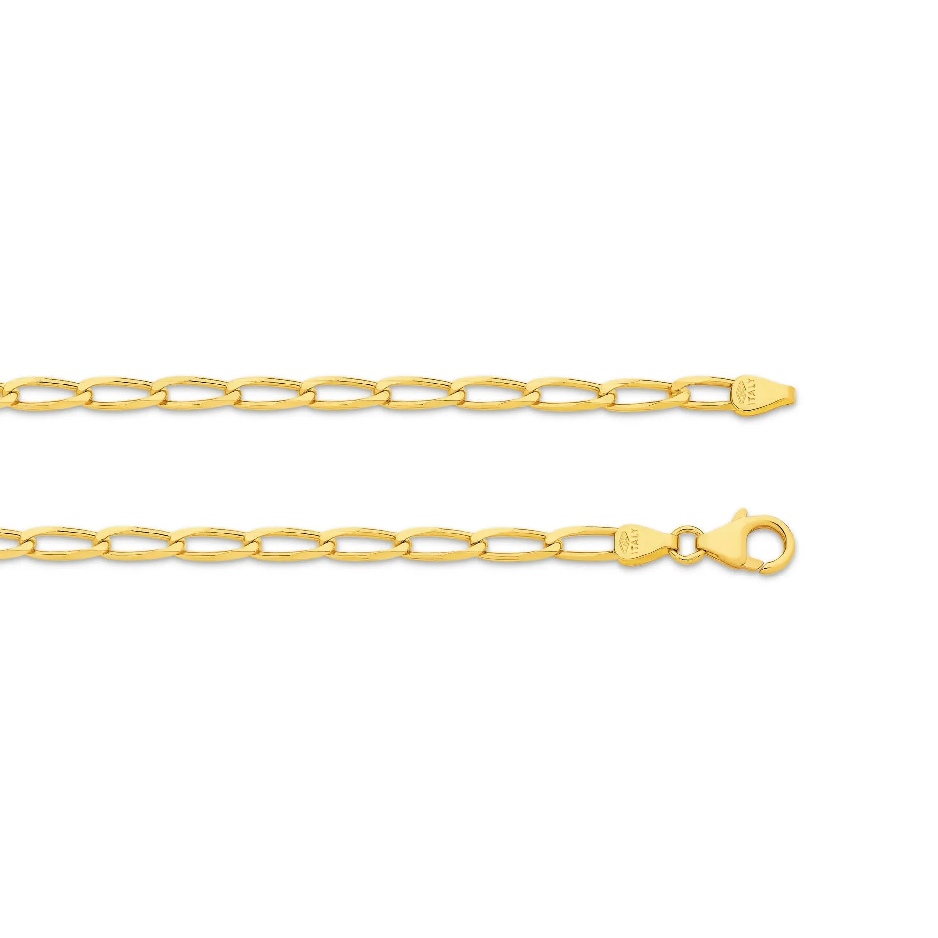 Flat Curb Long 3.56mm Solid Yellow Gold Chain